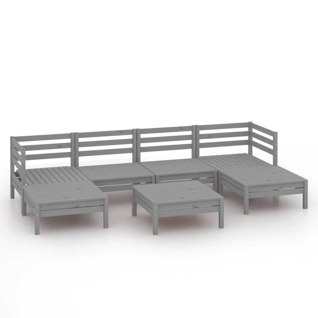 7-tlg. Garten-Lounge-Set Grau Kiefer Massivholz